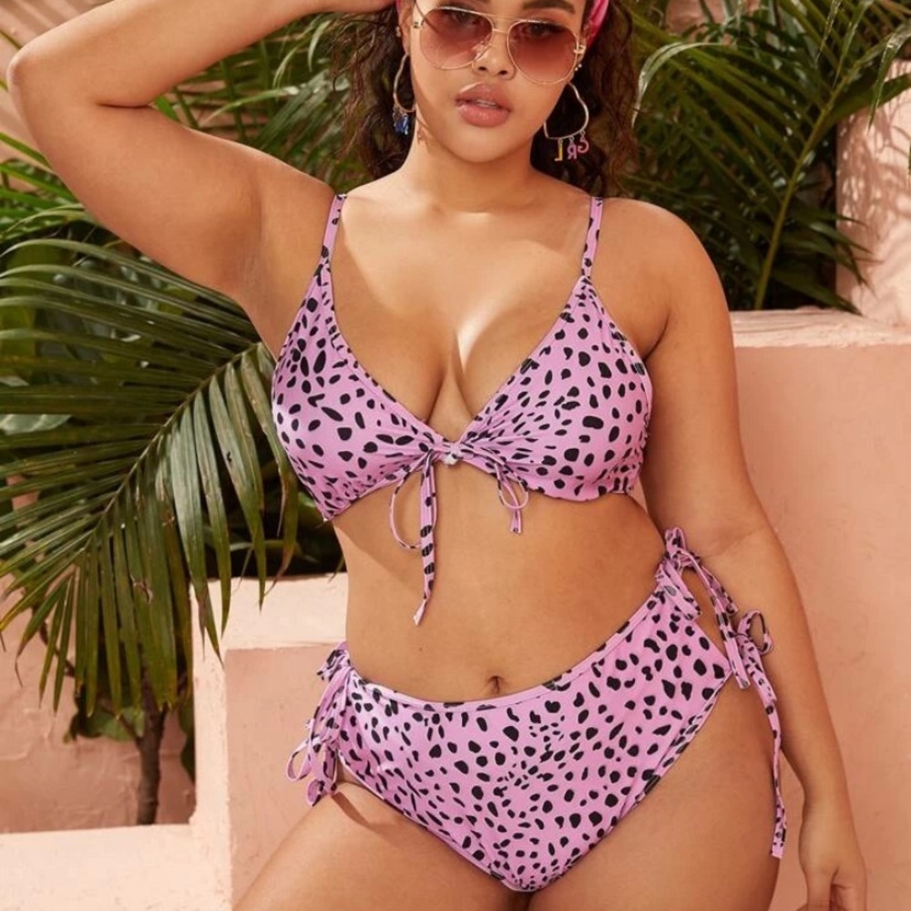 Pink Dalmatian Tie Side Bikini Swimsuit